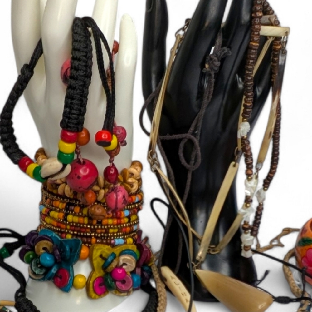 Boho Jewelry Lot Wood Bead Necklaces Bracelets Shell Indie Hippie Festival - Picture 3 of 14